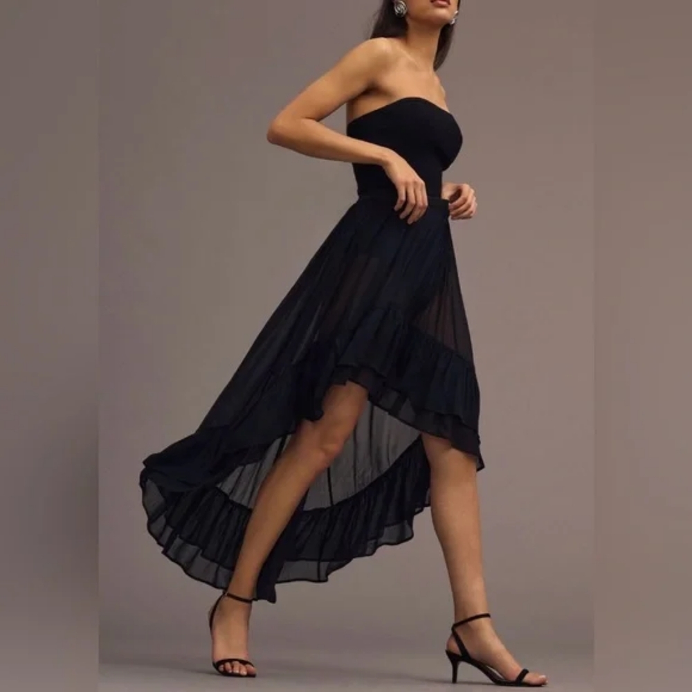 New Anthropologie Ruffled Sheer High-Low Skirt Size Small